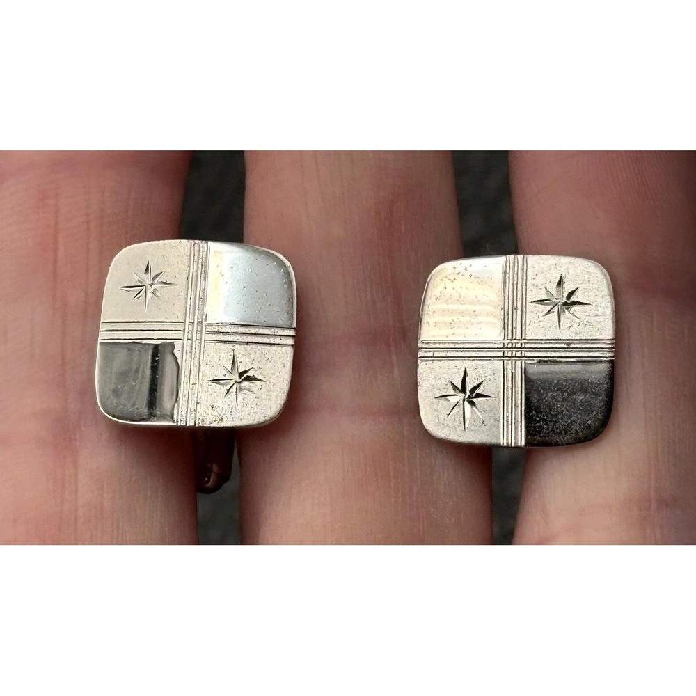 Hickok Sterling Silver Modernist Atomic Stars Square Cufflinks Star Mod MCM